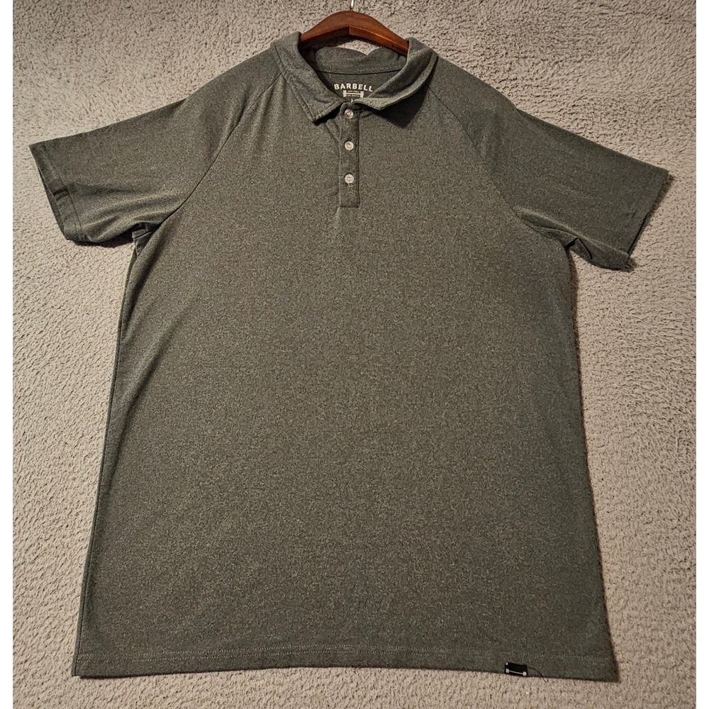 Barbell Apparel Mens Polo Shirt Large Gray Heathered Stretch Short Sleeve Gym